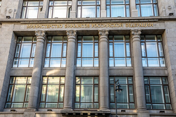 Fototapeta na wymiar Moscow, Russia - june 2022: The Ministry of Finance of the Russian Federation (inscription in Russian)