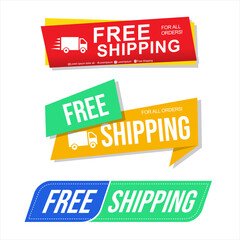 Collection of FRRE SHIPPING product banner flat design for apps and websites  