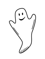Halloween ghost, funny horror story character, vector illustration isolated on white.