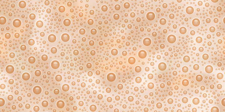 Beige Seamless Pattern With Milk Shake Texture Top View. Abstract Vector Background With Bubbles. Vanilla Smoothie Surface. Latte Or Coffee Beverage. Blended Frothy Drink. Ice Cream Cocktail