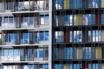 Obraz premium Copenhagen, Denmark Modern residential buildings and baclonies in the new Orestad district.