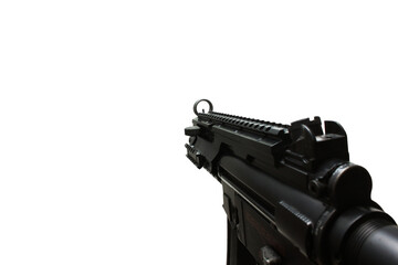 MP5 assault rifle weapon gun in first person shooting view isolated on transparent background - obrazy, fototapety, plakaty