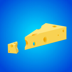 A piece of cheese on a blue background