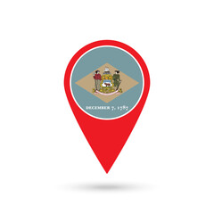 Map pointer with flag of Delaware. Vector illustration.