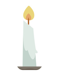 Burning white candle. Interior element in cartoon style.