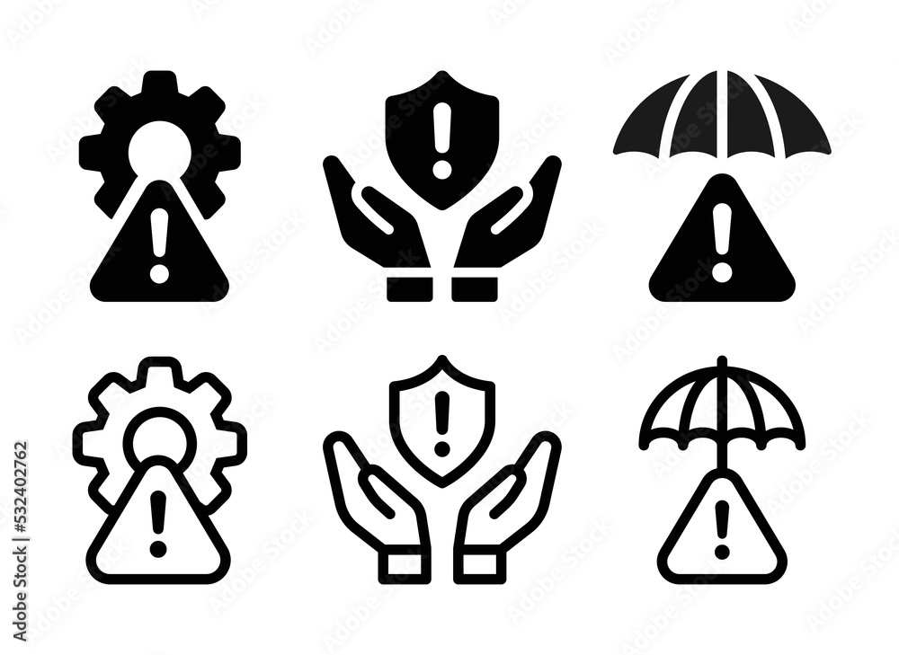 Poster risk management icon set. business problem, issue and warning sign. vector illustration.