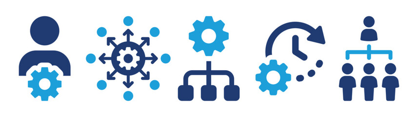 Management icon set. Containing manager, team management and business organization system icons. Vector illustration.