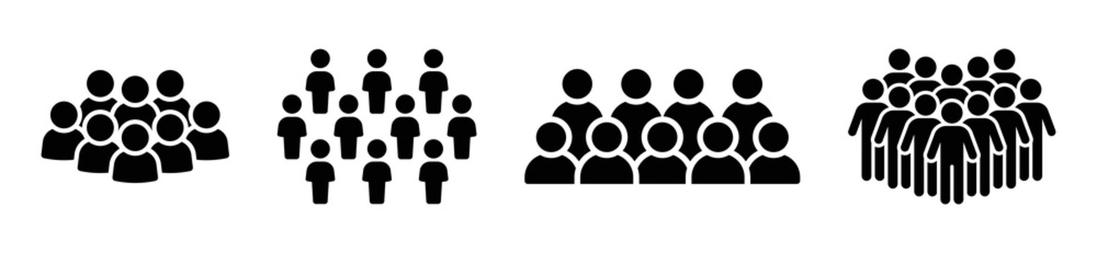 Crowd icon set. Group of people icon vector illustration. Gathering symbol in black design.