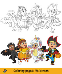 Coloring and color Halloween monsters kids walking