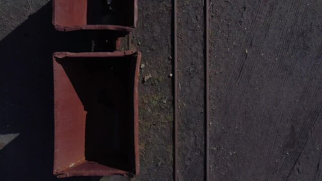 Top view of rails and wagons used to carry coal from the mine of Fabero (Spain)