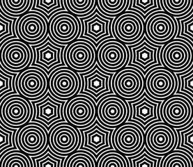 Seamless Geometric Circles and Hexagons Pattern. Black and White Texture.