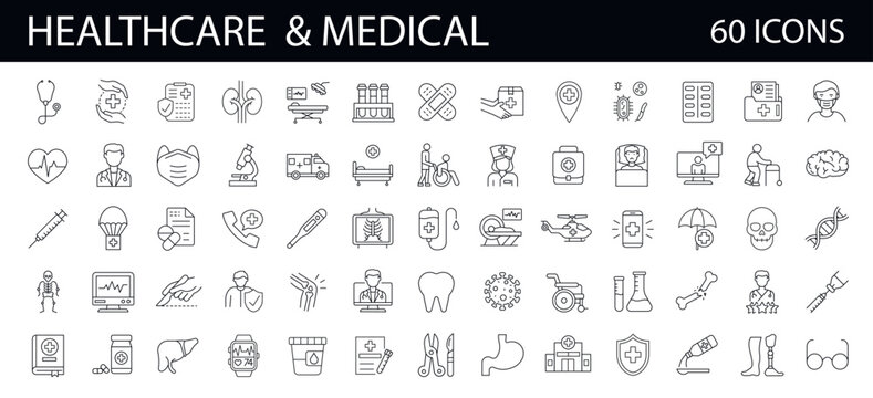 Medical and Healthcare symbols - outline web icon set.  Simple vector illustration. Editable vector stroke