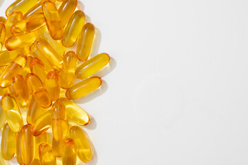 Vitamin gelatin capsules. Vitamins background. Close up of vitamins or food supplement for background. Fish Oil Capsules background.