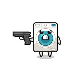 the cute washing machine character shoot with a gun