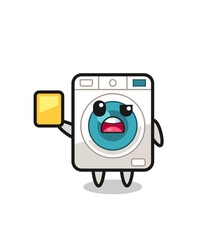 cartoon washing machine character as a football referee giving a yellow card