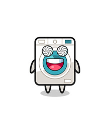 cute washing machine character with hypnotized eyes