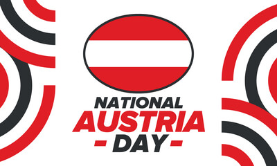 Naklejka premium National Day in Austria. National happy holiday, celebrated annual in October 26. Austria flag. Patriotic elements. Poster, card, banner and background. Vector illustration