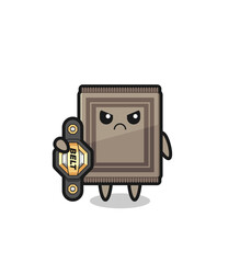 carpet mascot character as a MMA fighter with the champion belt