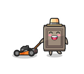 illustration of the carpet character using lawn mower