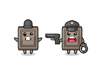 illustration of carpet robber with hands up pose caught by police