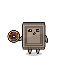 illustration of an carpet character eating a doughnut