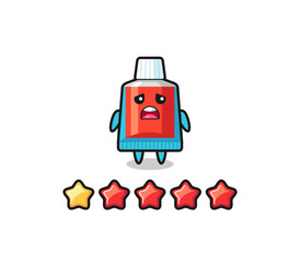 the illustration of customer bad rating, toothpaste cute character with 1 star