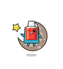 illustration of toothpaste cartoon sitting on the half moon