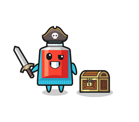 the toothpaste pirate character holding sword beside a treasure box