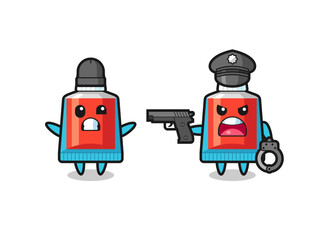 illustration of toothpaste robber with hands up pose caught by police