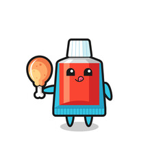toothpaste cute mascot is eating a fried chicken