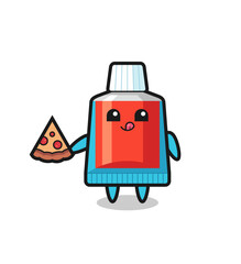 cute toothpaste cartoon eating pizza