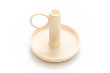 Candle holder isolated on white background. Scandinavian design. Home decoration. Scandi Rustic style. Simplicity. Minimalist object. Household. Product design. 
