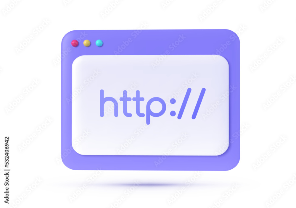 Aufkleber flat 3d http for site design. 3d website template. web page template. computer interface. 3d render.