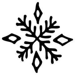 Hand-drawn sketch of a snowflake on a white background. New year or Christmas element