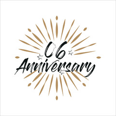 06 years anniversary retro vector emblem isolated template. Vintage logo 06th years with ribbon and fireworks on white background

