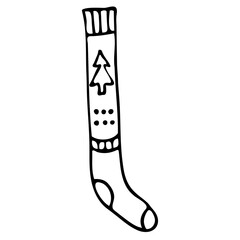 Hand drawn sketch of a Christmas sock with fir on a white background
