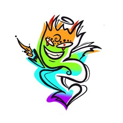 Fototapeta premium Demon illustration print freehand drawing, good devil.