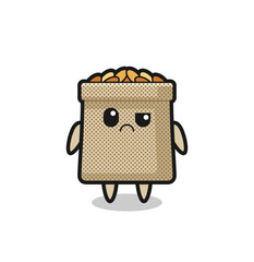 the mascot of the wheat sack with sceptical face