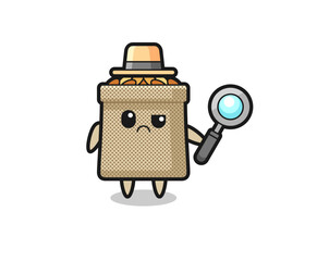the mascot of cute wheat sack as a detective
