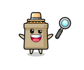 illustration of the wheat sack mascot as a detective who manages to solve a case