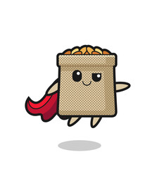 cute wheat sack superhero character is flying