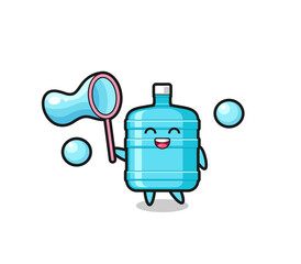 happy gallon water bottle cartoon playing soap bubble