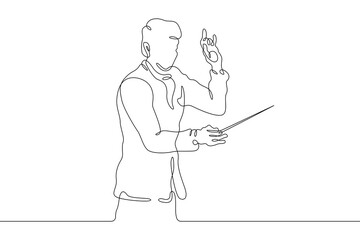 One continuous line.Call centre.Male call center operator. Handling calls and messages. Operator with phone and computer. Manager in headphones with microphoneOne continuous line is drawn on a white b