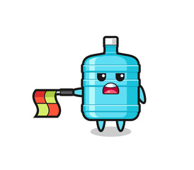 gallon water bottle character as line judge hold the flag straight horizontally