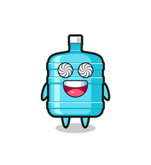 cute gallon water bottle character with hypnotized eyes
