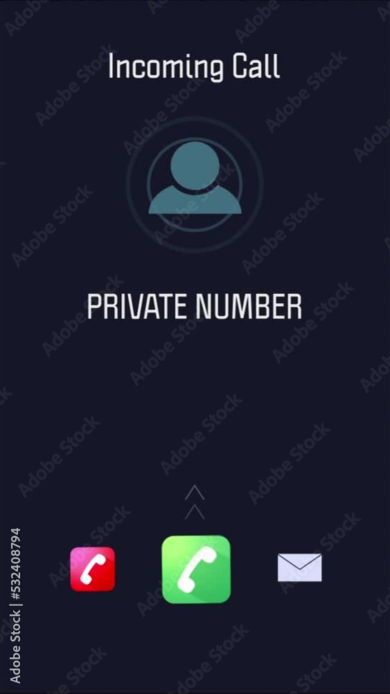 Aufkleber incoming call, phone screen and unknown number communication icon for phishing scam contact, mobile 