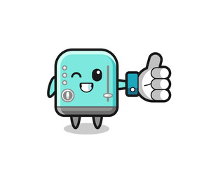 cute toaster with social media thumbs up symbol