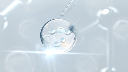 Shows the inclusion of vitamins in flowing serum droplets. used as an illustration of a 3d skin care product