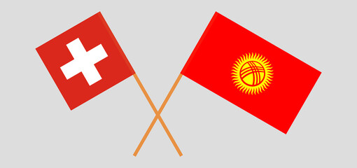 Crossed flags of Switzerland and Kyrgyzstan. Official colors. Correct proportion