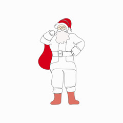 Santa Claus in continuous line art drawing style.Santa Claus. One line vector drawing. Drawing one line.Vector illustration isolated on white background.Santa Claus in one line style.